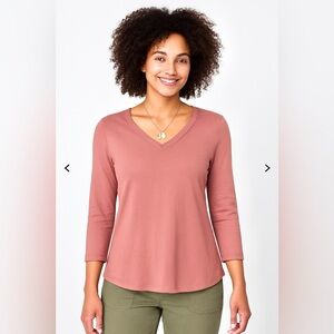 J. Jill Women's 3/4 Sleeve V-Neck Top - Pink 100% Pima Cotton Soft Casual Pretty